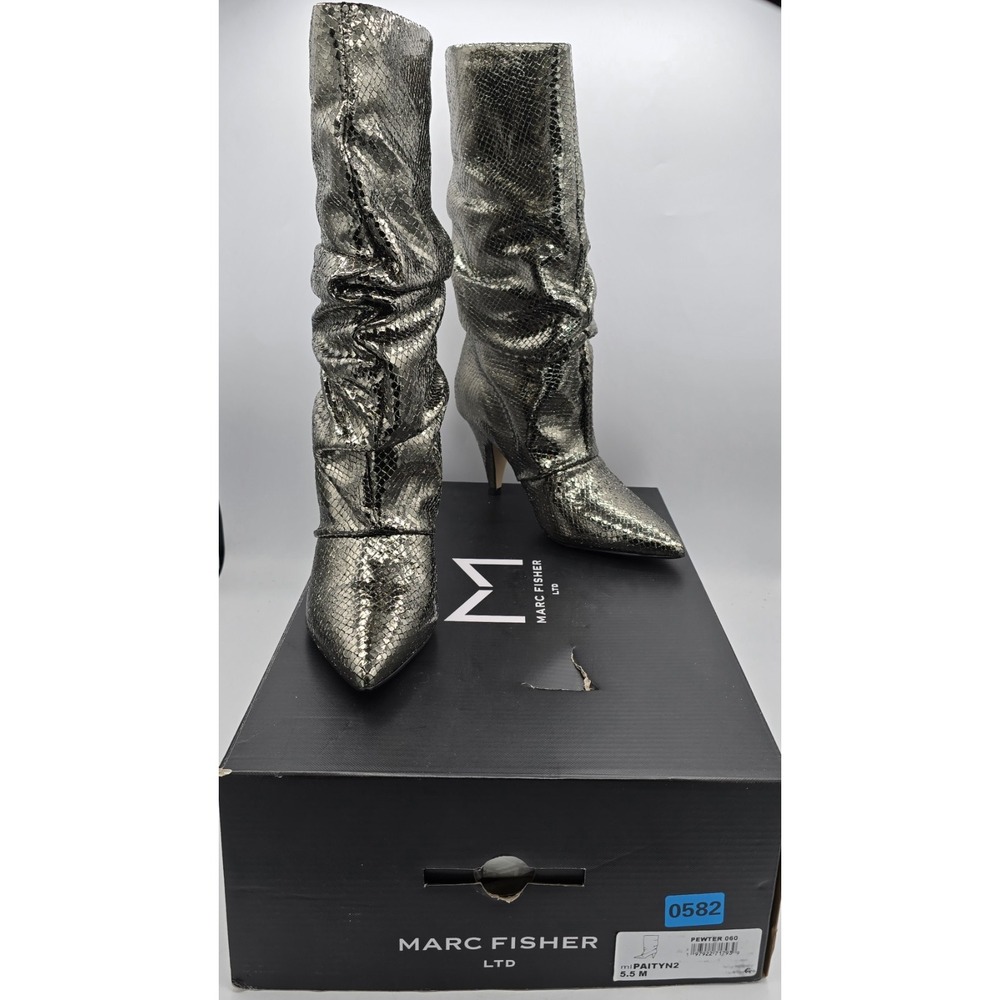 Marc Fisher LTD Women's Paityn Mid Calf Boot ,Pewter Leather - Sz 5.5 M - NEW